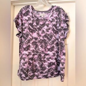 Koolaburra by UGG Womens Shirt Gray Pink Front Pocket Ruffle Sleeves~Size L